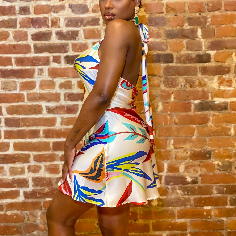 Silk Print Cowl Neck Slip Dress